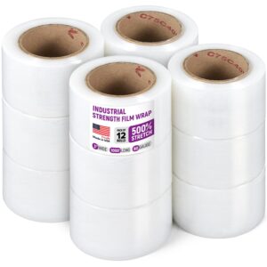 Paclord 3" x 1000' Industrial Strength Stretch Wrap, Pack of 12 Mini Rolls, Clear Plastic Film, 80 Gauge