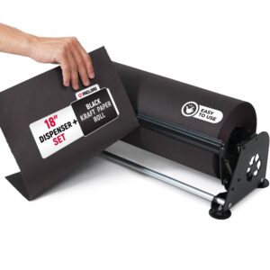 18" Paper Dispenser with Cutter + Black Kraft Paper Roll