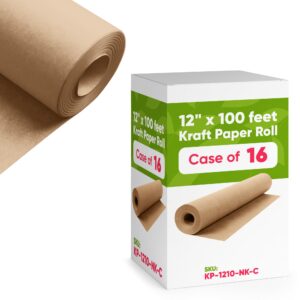 Paclord Brown Kraft Paper Roll 12" x 100 ft, Case of 16 (KP-1210-NK-C, B0D1J7TJ22)
