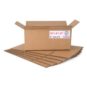 Medium Cardboard Boxes 18"L x 8"W x 8"H (Pack of 6) (CB-1888-6, B0F2V53X3Y)