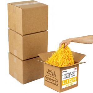 4 x 1 Cu Ft Ready to Ship Cartons with Yellow Crinkle Paper Filler, 12x12x12", Single Wall Boxes (CP-YE-4xCU, B0GSCN4VH8)