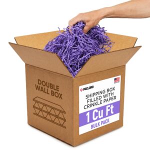 1 Cu Ft Heavy Duty Ready to Ship Carton with Lilac Crinkle Paper Filler, 12x12x12"