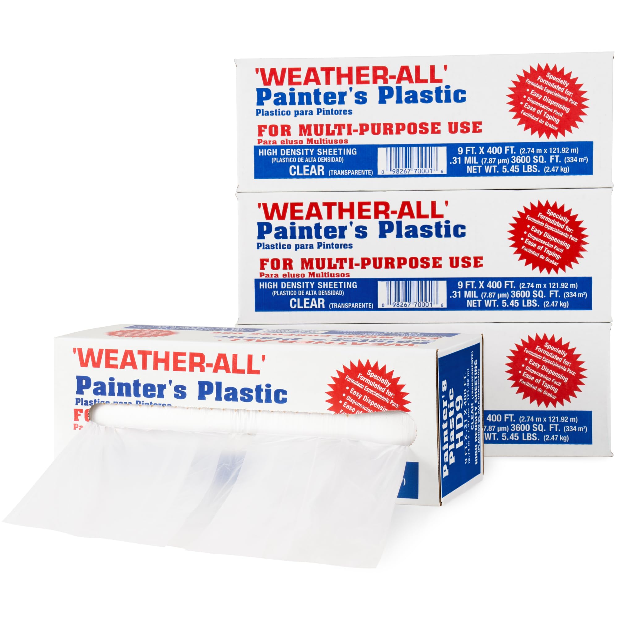 71XYq3AM-JL.jpg Weather-All Clear Painters Plastic Sheeting 9' x 400', 0.31 Mil, Pack of 4