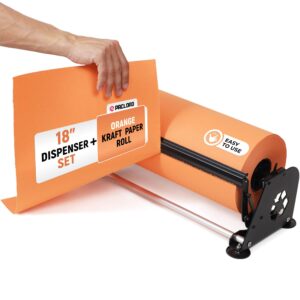 18" Paper Dispenser with Cutter + Orange Kraft Paper Roll