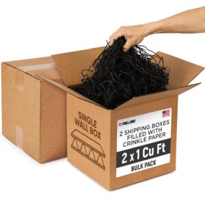 2 x 1 Cu Ft Ready to Ship Cartons with Black Crinkle Paper Filler, 12x12x12", Single Wall Boxes (CP-BK-2xCU, B0GSCHCZ9P)