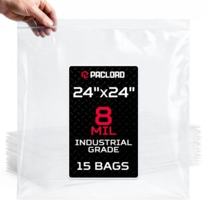 Paclord Extra Large 24" x 24" Reclosable Poly Zip Seal Lock Bags, 8 Mil Thickness, Pack of 15 (RPB-2424-8-15, B0FLN828XB)
