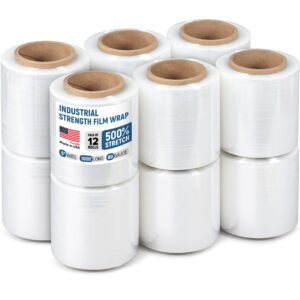 Paclord 5" x 1000' Industrial Strength Stretch Wrap, Pack of 12 Mini Rolls, Clear Plastic Film, 80 Gauge