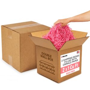 2 x 1 Cu Ft Ready to Ship Cartons with Pink Crinkle Paper Filler, 12x12x12", Double Wall Boxes (CP-PI-2xCU-HD, B0GSCZCS9B)