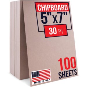 5" x 7" Brown Kraft Chipboard Sheets, 30 Pt Thick, Pack of 100