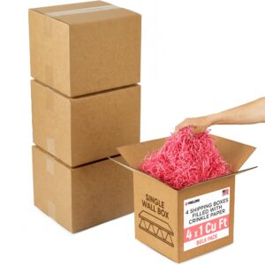 4 x 1 Cu Ft Ready to Ship Cartons with Pink Crinkle Paper Filler, 12x12x12", Single Wall Boxes (CP-PI-4xCU, B0GSCMX1J8)