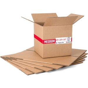 Medium Cardboard Boxes 12"L x 12"W x 12"H (Pack of 6) (CB-121212-6, B0F2VKNC92)