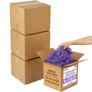4 x 1 Cu Ft Ready to Ship Cartons with Lilac Crinkle Paper Filler, 12x12x12", Single Wall Boxes (CP-LI-4xCU, B0GSCN5HNX)