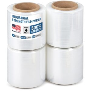 Paclord 5" x 1000' Industrial Strength Stretch Wrap, Pack of 4 Mini Rolls, Clear Plastic Film, 80 Gauge