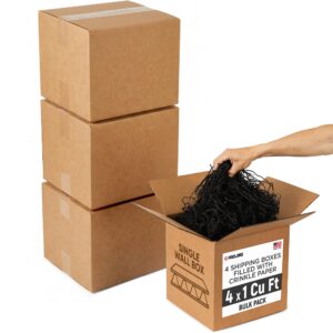 4 x 1 Cu Ft Ready to Ship Cartons with Black Crinkle Paper Filler, 12x12x12", Single Wall Boxes (CP-BK-4xCU, B0GSCV9PB1)