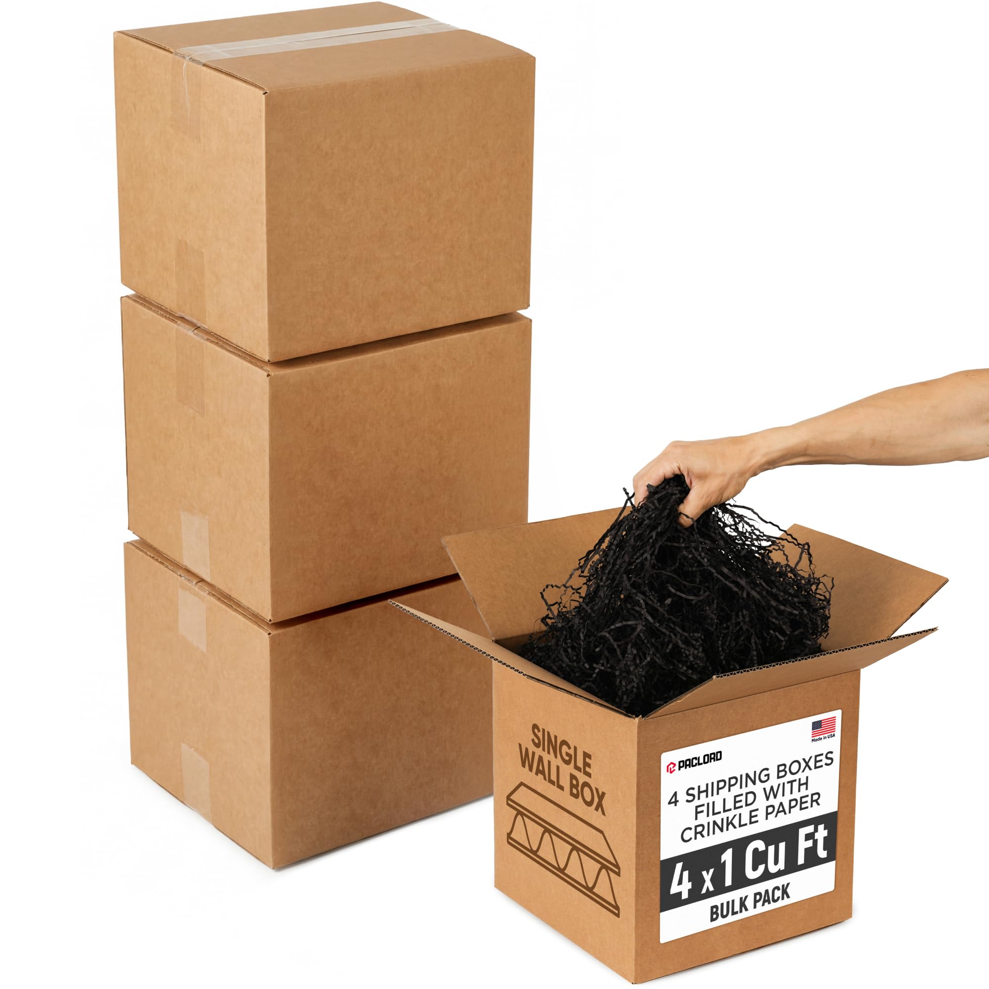 71f5XRBCmQL.jpg 4 x 1 Cu Ft Ready to Ship Cartons with Black Crinkle Paper Filler, 12x12x12", Single Wall Boxes (CP-BK-4xCU, B0GSCV9PB1)