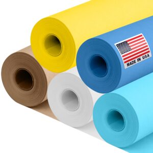12" x 1200" (100 ft) Ship-Themed Kraft Paper Set, 45 Lbs - Dark Blue, Light Blue, White, Yellow, Brown Kraft Paper - Made in USA Colored Paper for Crafts, Appliques for Kids, DIY, Origami