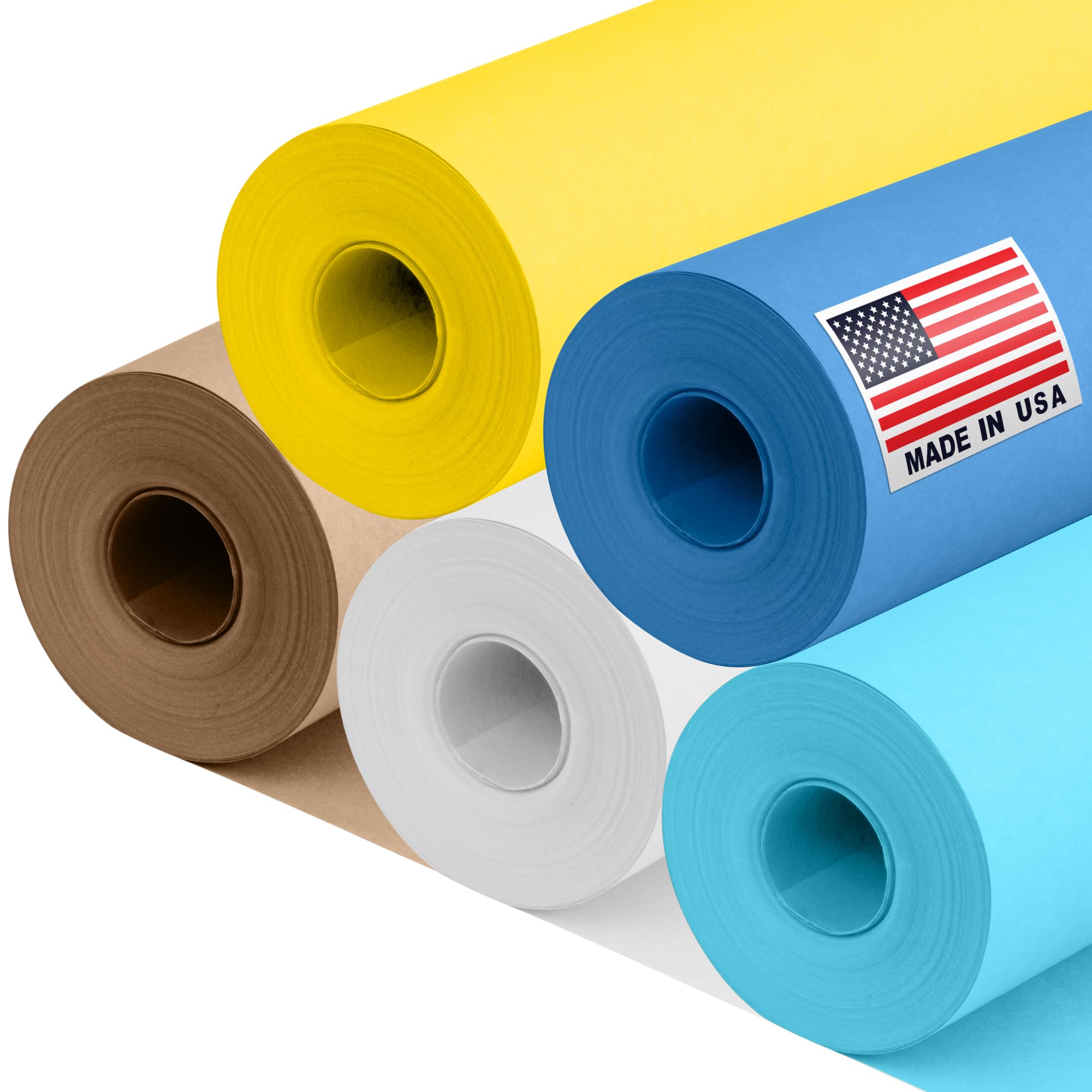 71g93xfAuL.jpg 12" x 1200" (100 ft) Ship-Themed Kraft Paper Set, 45 Lbs - Dark Blue, Light Blue, White, Yellow, Brown Kraft Paper - Made in USA Colored Paper for Crafts, Appliques for Kids, DIY, Origami