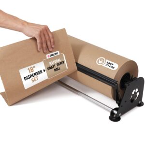 18" Paper Dispenser with Cutter + Brown Kraft Paper Roll