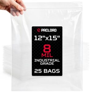 Paclord Large 12" x 15" Reclosable Poly Zip Seal Lock Bags, 8 Mil Thickness, Pack of 25 (RPB-1215-8-25, B0FX6YY2L4)