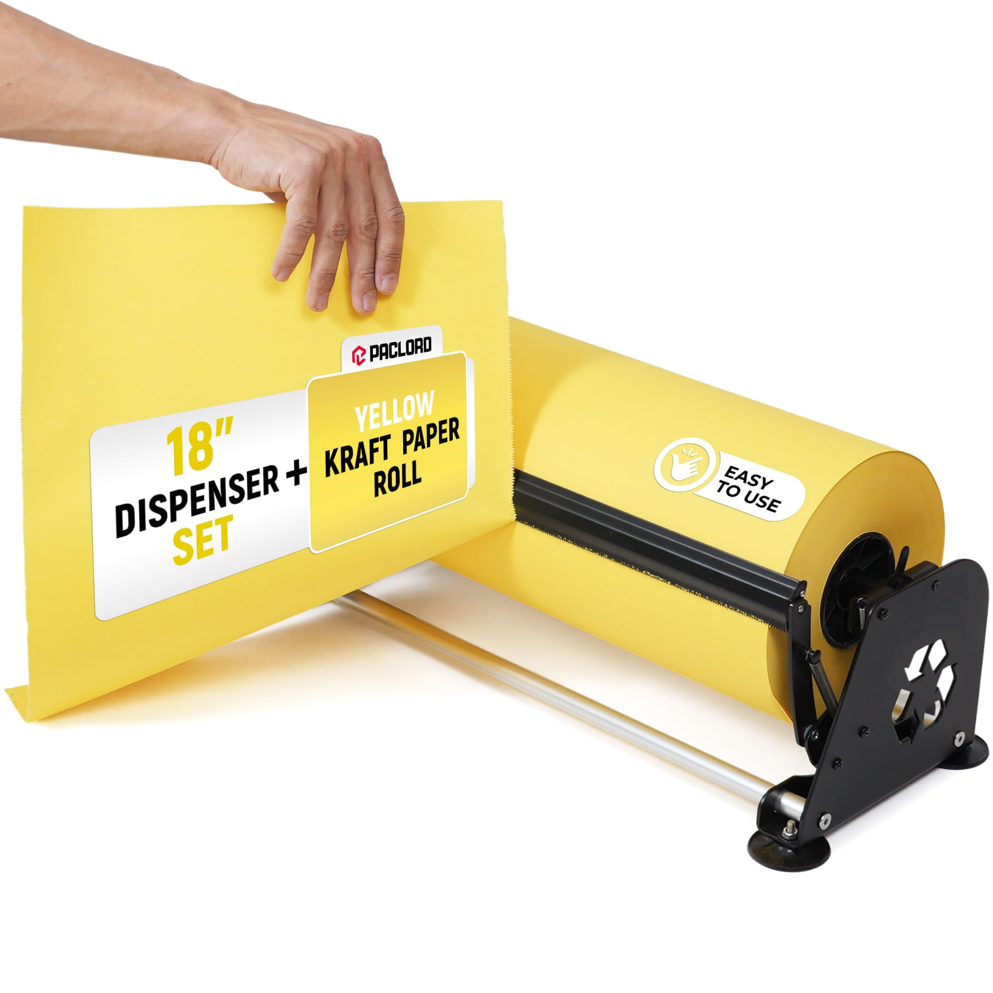 71hqtaJyKqL.jpg 18" Paper Dispenser with Cutter + Yellow Kraft Paper Roll