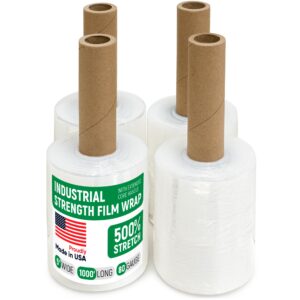 Paclord 5" x 1000' Industrial Strength Stretch Wrap, Pack of 4 Mini Rolls with Extended Handle, Clear Plastic Film, 80 Gauge
