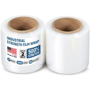 Paclord 5" x 1000' Industrial Strength Stretch Wrap, Pack of 2 Mini Rolls, Clear Plastic Film, 80 Gauge