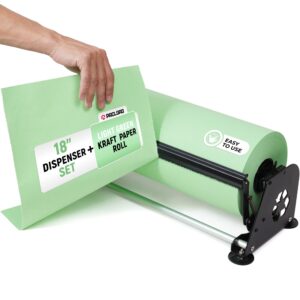 18" Paper Dispenser with Cutter + Light Green Kraft Paper Roll