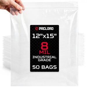 Paclord Large 12" x 15" Reclosable Poly Zip Seal Lock Bags, 8 Mil Thickness, Pack of 50 (RPB-1215-8-50, B0FX6Z6Q1F)