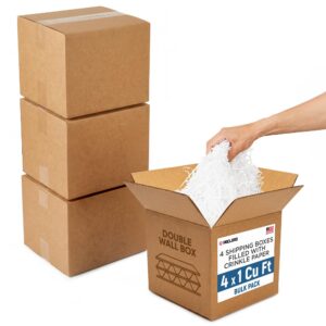 4 x 1 Cu Ft Ready to Ship Cartons with White Crinkle Paper Filler, 12x12x12", Double Wall Boxes (CP-WH-4xCU-HD, B0GSCR87CJ)