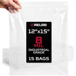 Paclord Large 12" x 15" Reclosable Poly Zip Seal Lock Bags, 8 Mil Thickness, Pack of 15 (RPB-1215-8-15, B0FLNBWDC8)