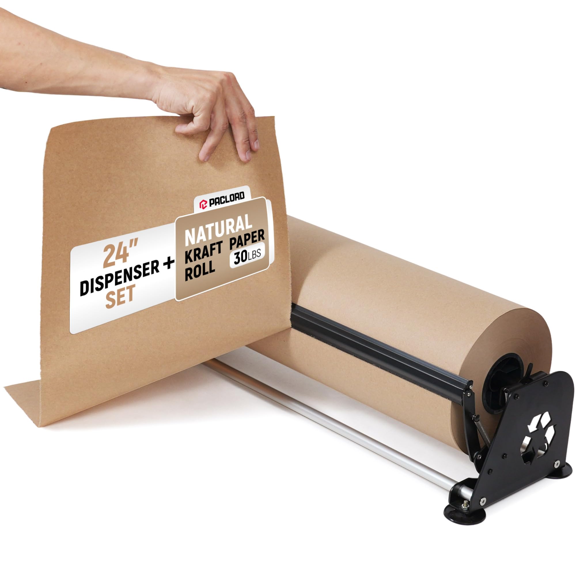71phEU6ylAL.jpg 24" Paper Dispenser with Cutter + 30 lb Natural Brown Kraft Paper Roll