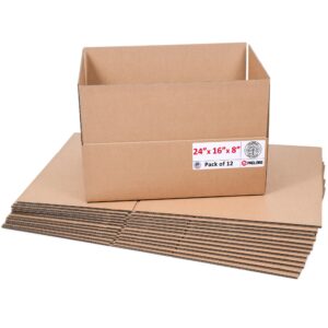 Large Cardboard Boxes 24"L x 16"W x 8"H (Pack of 12) (CB-24168-12, B0GMVCTJ8S)