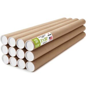 Paclord 3" x 30" Kraft Paper Mailing Tube, 1 Tube with 2 Caps
