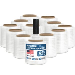 Paclord 5" x 1000' Industrial Strength Stretch Wrap, Pack of 12 Mini Rolls with Built-in Handle, Clear Plastic Film, 80 Gauge