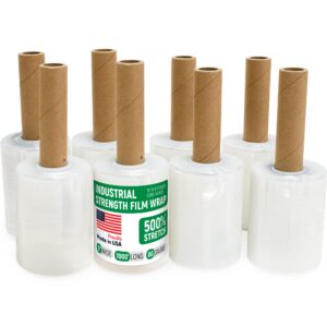 Paclord 5" x 1000' Industrial Strength Stretch Wrap, Pack of 8 Mini Rolls with Extended Handle, Clear Plastic Film, 80 Gauge