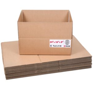 Large Cardboard Boxes 24"L x 16"W x 8"H (Pack of 20) (CB-24168-20, B0GMV6RQ3W)