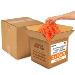 2 x 1 Cu Ft Ready to Ship Cartons with Orange Crinkle Paper Filler, 12x12x12", Double Wall Boxes (CP-OR-2xCU-HD, B0GSCYBK6M)