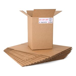 Medium Cardboard Boxes 12"L x 12"W x 18"H (Pack of 12) (CB-121218-12, B0F2VPNFBG)