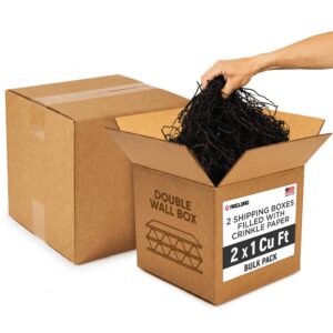 2 x 1 Cu Ft Ready to Ship Cartons with Black Crinkle Paper Filler, 12x12x12", Double Wall Boxes (CP-BK-2xCU-HD, B0GSCHGMGM)