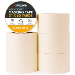 Paclord 3" x 60 Yard Beige Painter's Masking Tape, Pack of 6