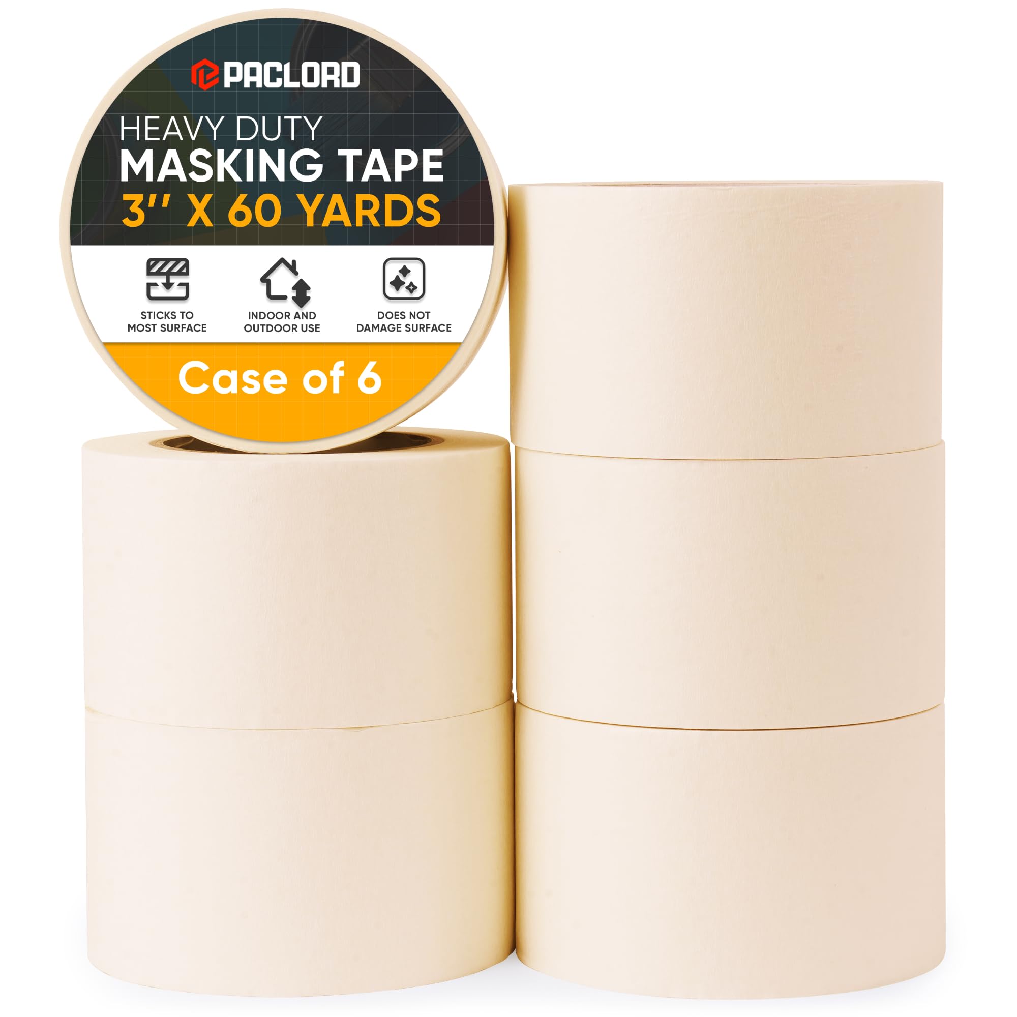 71v7eBgal8L.jpg Paclord 3" x 60 Yard Beige Painter's Masking Tape, Pack of 6