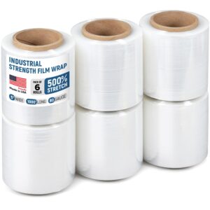 Paclord 5" x 1000' Industrial Strength Stretch Wrap, Pack of 6 Mini Rolls, Clear Plastic Film, 80 Gauge