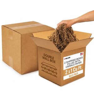 2 x 1 Cu Ft Ready to Ship Cartons with Brown Crinkle Paper Filler, 12x12x12", Double Wall Boxes (CP-NK-2xCU-HD, B0GSCP7723)