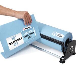 18" Paper Dispenser with Cutter + Light Blue Kraft Paper Roll