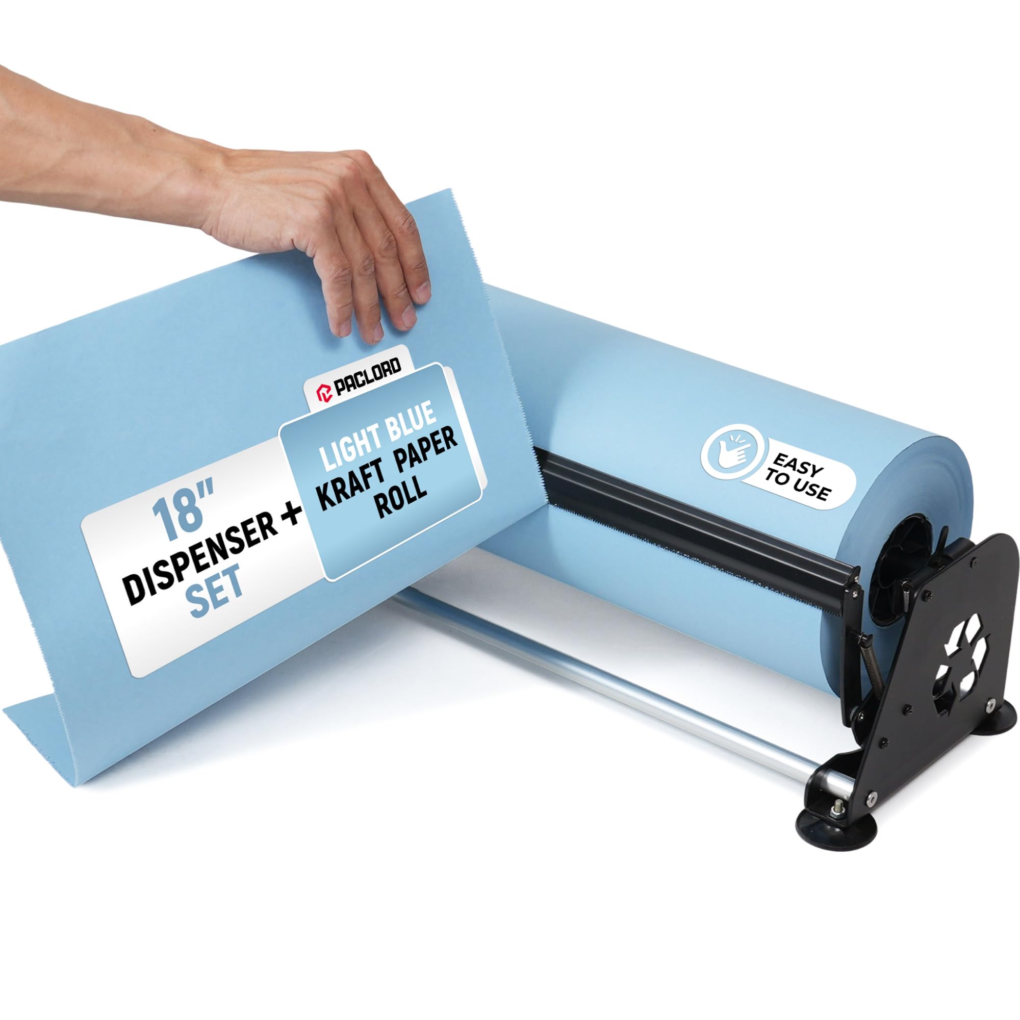 71w0fSDv0aL.jpg 18" Paper Dispenser with Cutter + Light Blue Kraft Paper Roll