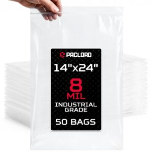 Paclord Extra Large 14" x 24" Reclosable Poly Zip Seal Lock Bags, 8 Mil Thickness, Pack of 50 (RPB-1424-8-50, B0FX6DNSV1)