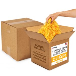 2 x 1 Cu Ft Ready to Ship Cartons with Yellow Crinkle Paper Filler, 12x12x12", Double Wall Boxes (CP-YE-2xCU-HD, B0GSCW5RJS)