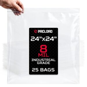 Paclord Extra Large 24" x 24" Reclosable Poly Zip Seal Lock Bags, 8 Mil Thickness, Pack of 25 (RPB-2424-8-25, B0FX6KTSRH)