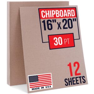 16" x 20" Brown Kraft Chipboard Sheets, 30 Pt Thick, Pack of 12