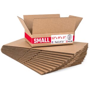 Medium Cardboard Boxes 12"L x 9"W x 3"H (Pack of 12) (CB-1293-12, B0F2VTJ4DB)